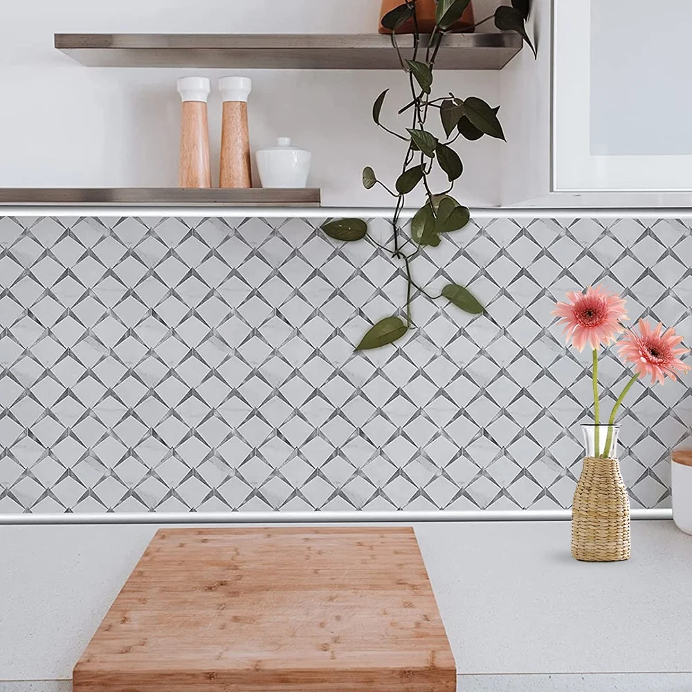 Grey Peel and Stick Vinyl Tile-Edge Trim White Color Tile Trim For Backsplash Self-Adhesive Liner For Corner Decor In Stainless