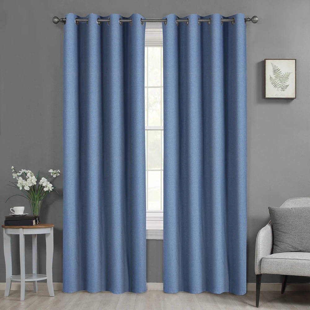 OWENIE Outdoor Blackout Grommet Window Curtain Burlap Total Blackout Window Curtain Blue linen curtain