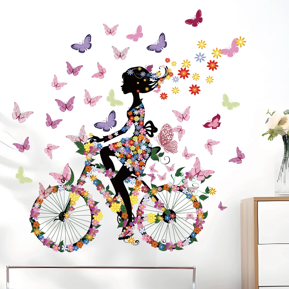 Creative butterfly princess bike flower butterfly decoration die cut water proof stickers for girls room living room kids room