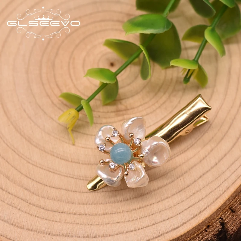 Natural Freshwater Baroque Pearl Hairpin For Girls Aquamarine Fashion Jewelry Original Design Handmade Chinese