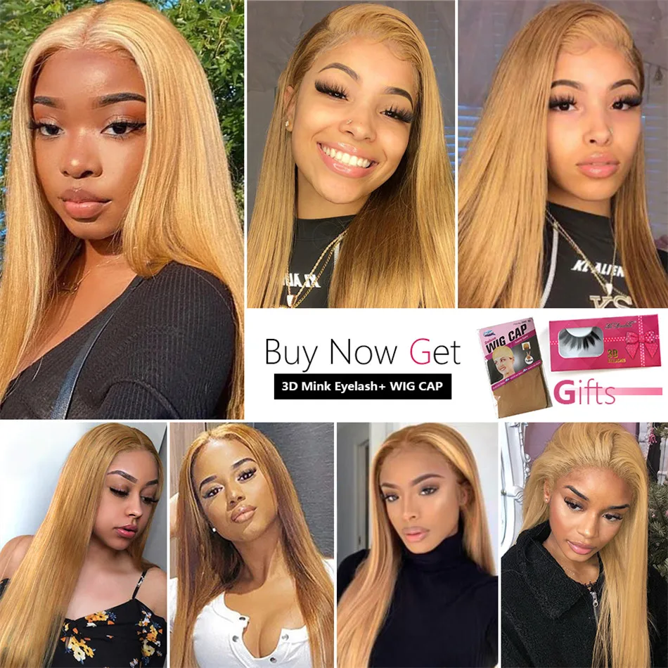 Cheap #27 Colored Wigs Human Hair Lace Front Bone Straight Human Hair Wig Wholesale Honey Blonde Lace Front Wigs For Black Women