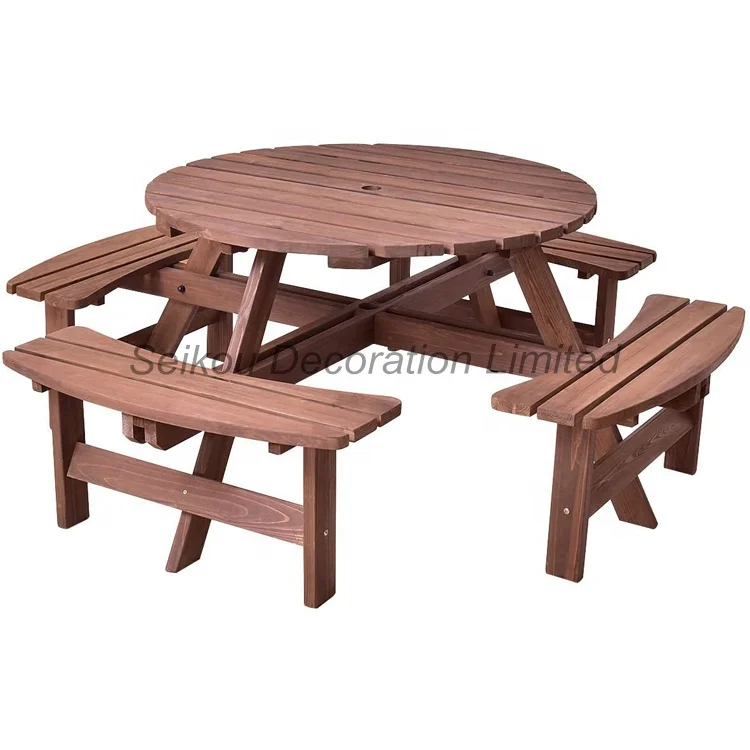 Outdoor Furniture Wooden Square Corner Picnic Table Wooden Table With Chair