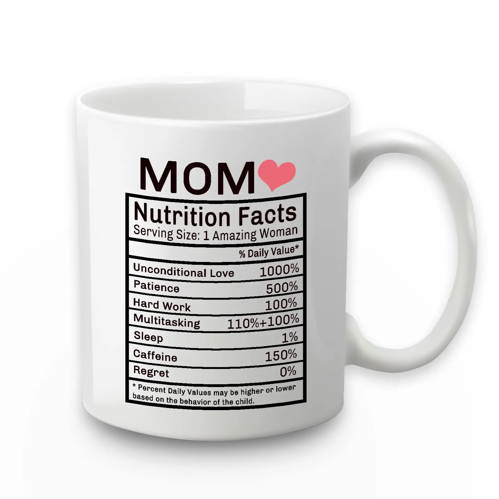 Mom Nutrition Facts Mug Birthday Mothers Day Gifts for Mom from Daughter Son 11 Ounce with Gift Box Sublimation Mug
