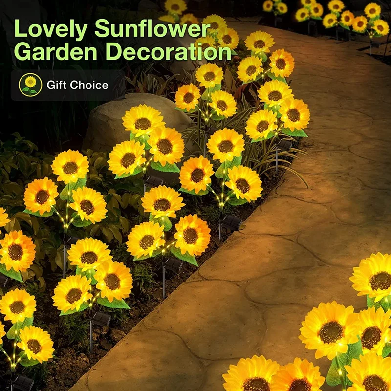Outdoor Waterproof Landscape Decorative 3 Head flower Lamps Single head Solar LED Garden Sunflower Stake Lights