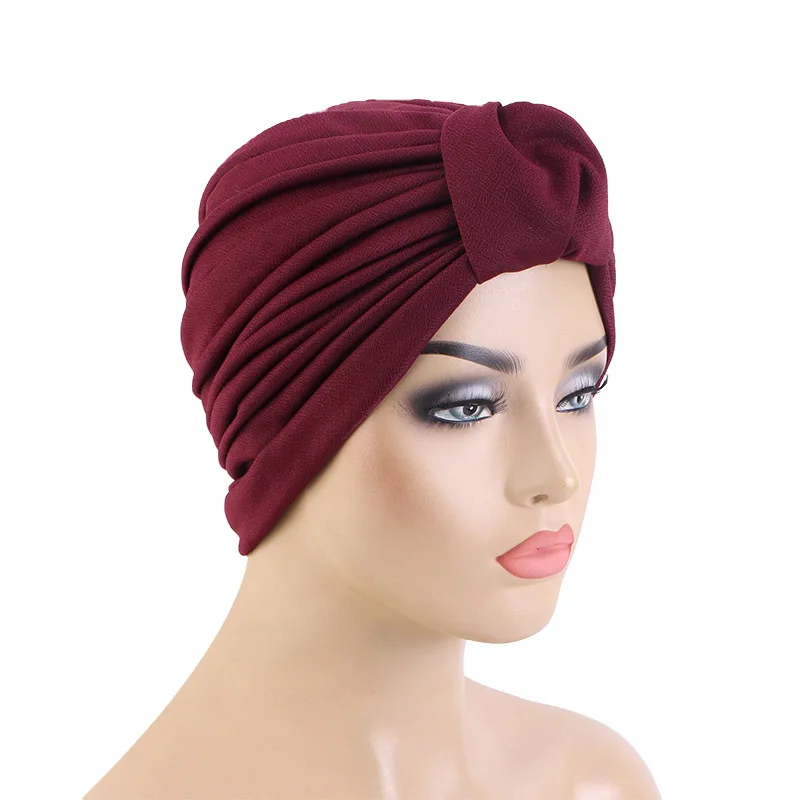 Custom logo Turban Cap Head Wraps Solid Color Turban Headband for Women Girls