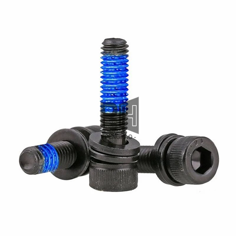 12.9 Grade Steel M3-M5 Black Three-Combination Adhesive Anti-Loose Hex Socket Cup Head Screws Washer Nylock Screw Bolts