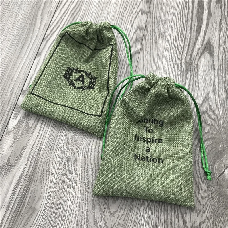 Green jute burlap gift pouch for soap and seeds,natural eco-friendly jute drawstring gift bag for handmade craft