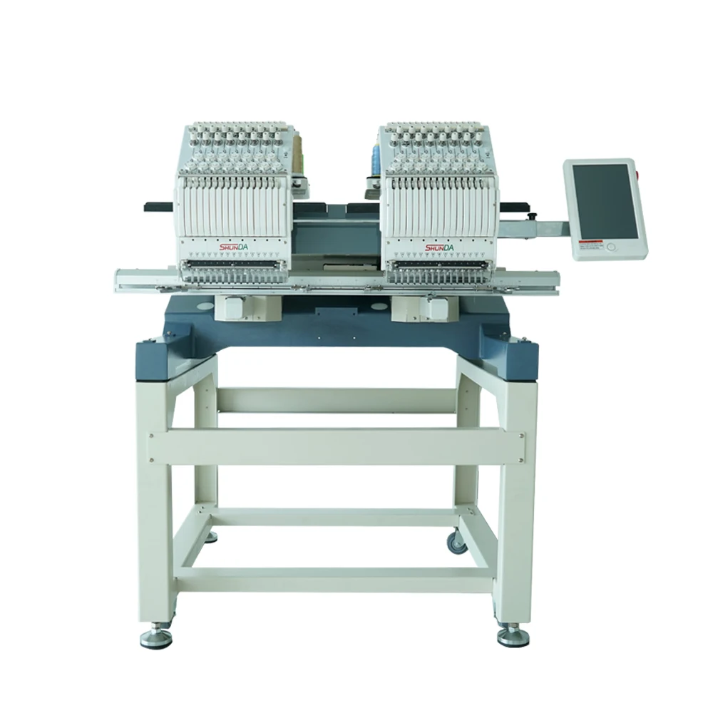 SHUNDA 2 head embroidery machine industrial flat hat garment embroidery machine computerized single head embroidery machine