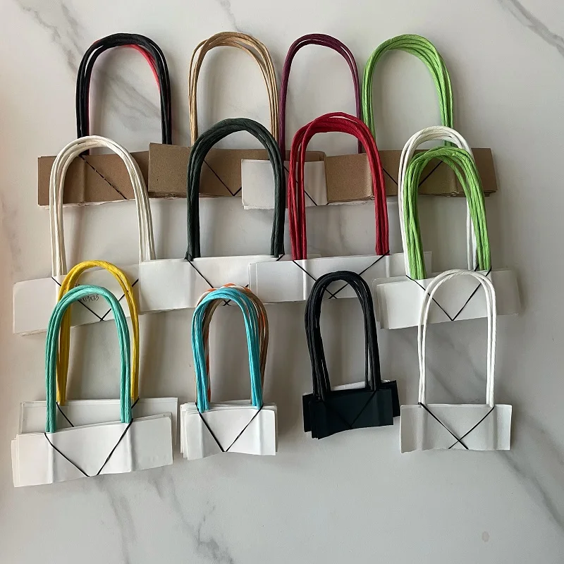 Customized cowhide shopping bag handle with white twisted rope for paper bags