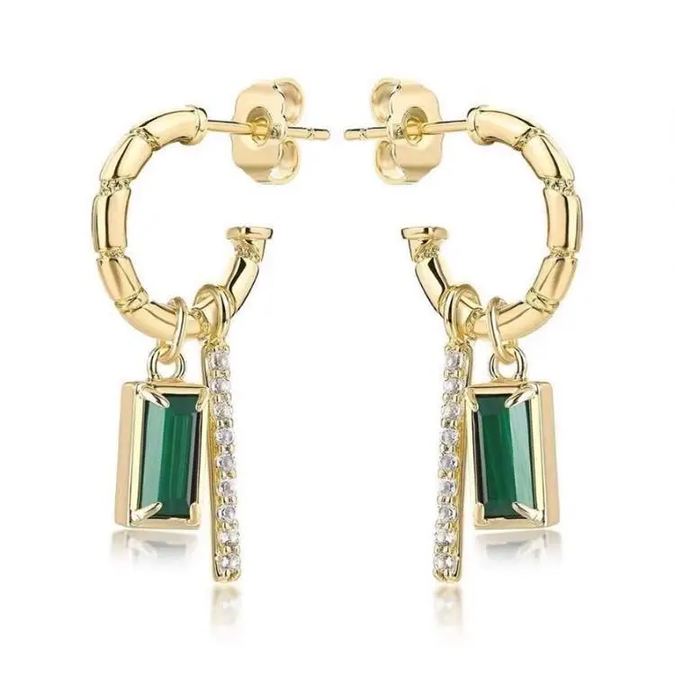 Minimal design simple earrings mini hoop agate green gemstone ear rings earrings stud women