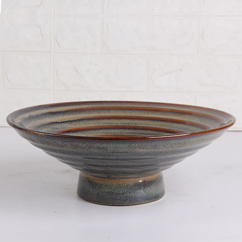 Customized Japanese Restaurant 12inch Unique Design Round Dinnerware Porcelain Big Ramen Bowl Ceramic