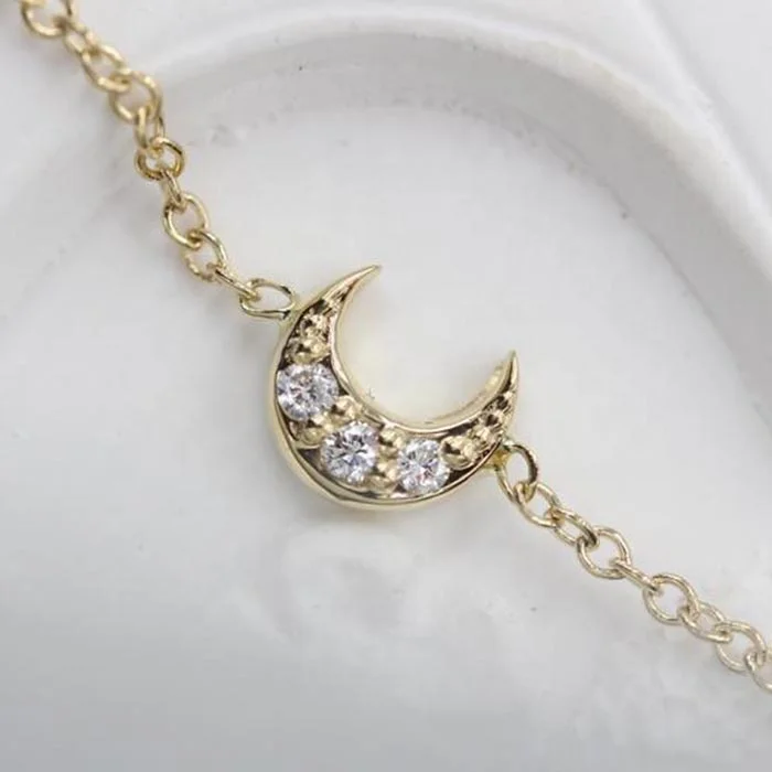 Wholesale 9.25 sterling silver jewelry diamond tiny star moon 18k gold plated cute summer bracelets