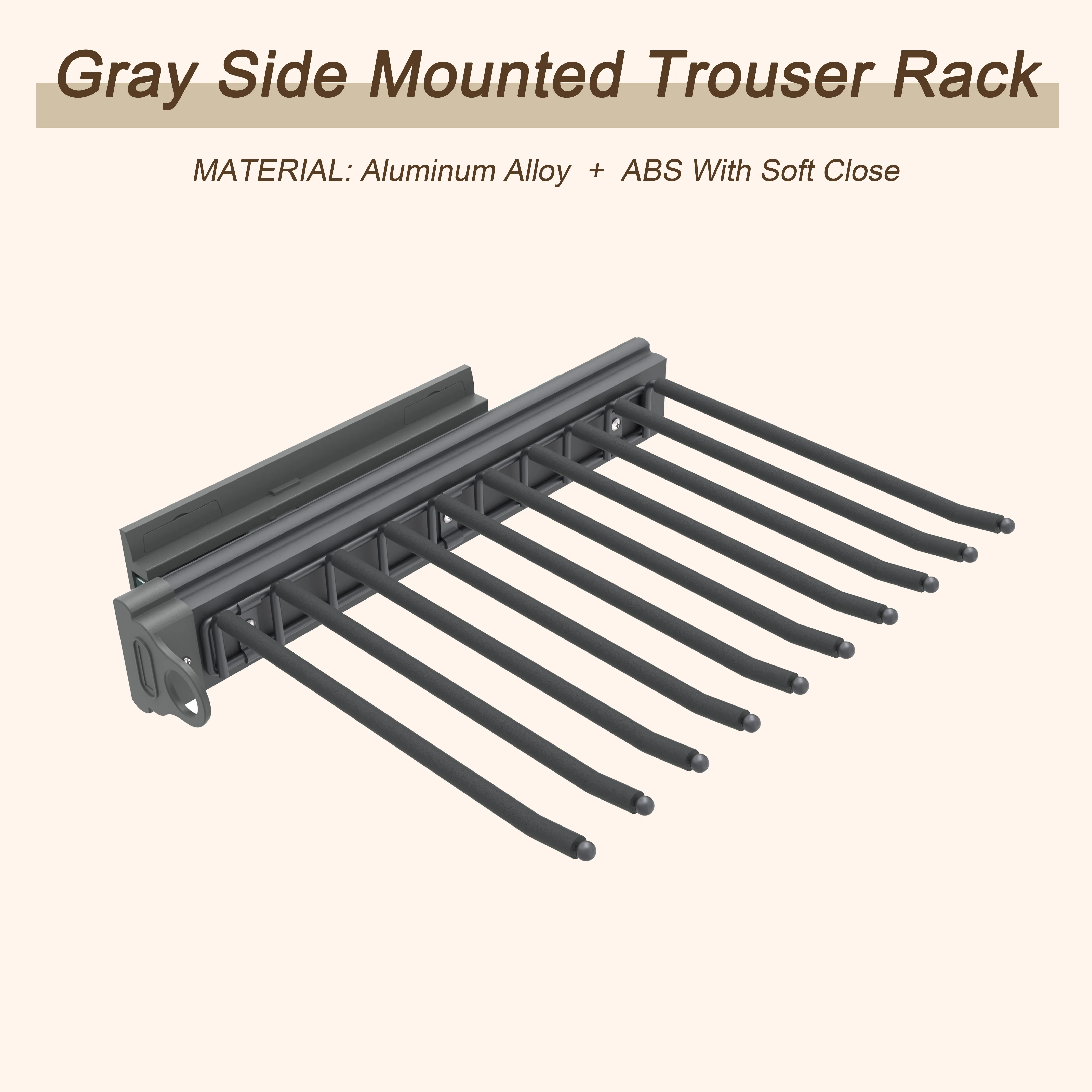 Bedroom Closet Wardrobe for Dresses Accessory Pull Out Sliding Aluminum Laundry Pants and Shirt Hanger Side Mounted Trouser Rack