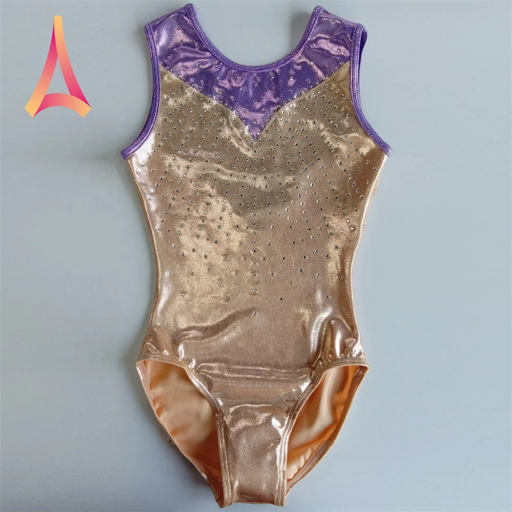 Блестящие гимнастические трико абрикосового цвета для девочек