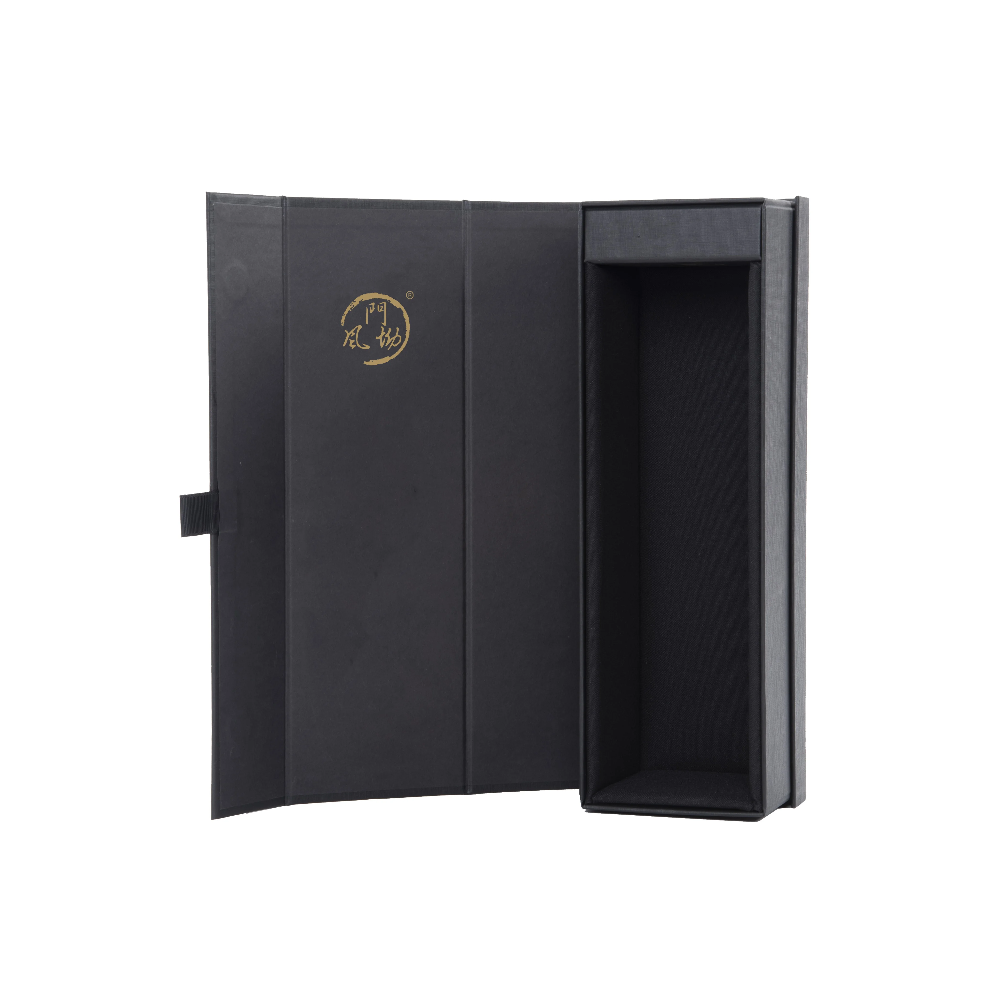 Custom Luxury Packaging Box Wine Bottle Box Black  Magnetic Paper Folding Paper Gift For Wine Custom Luxury Paper Packaging Box