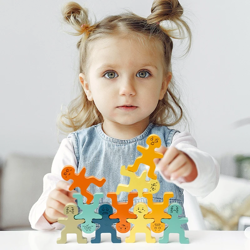 3D Cartoon Balance Stacking Game Wooden Kids Creativity Wood Building Toy Cute And Fun Character Pattern Matching Toy