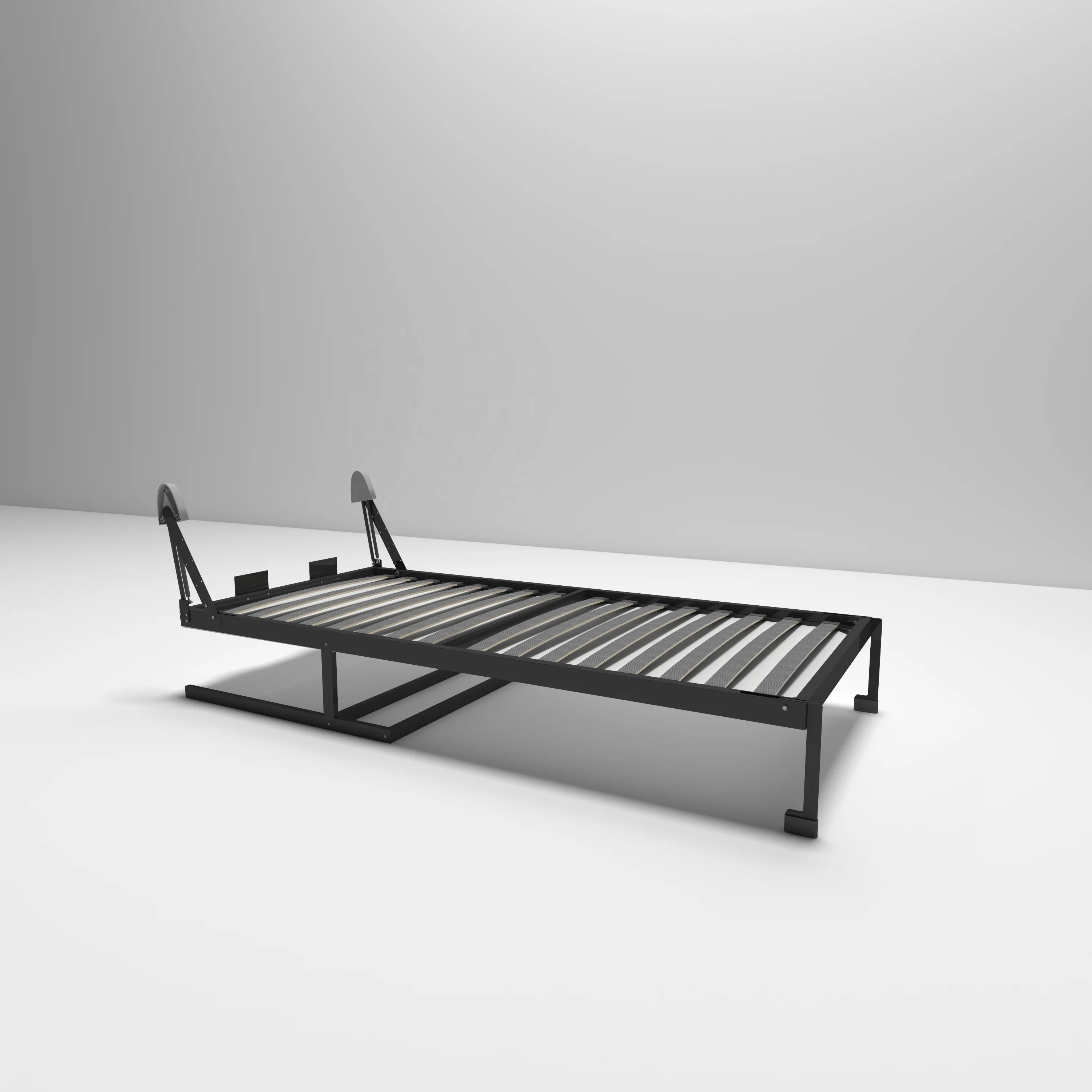 Space Saving Solutions Plywood Material Double Flip Wall Bed With Shelves and Cupboard