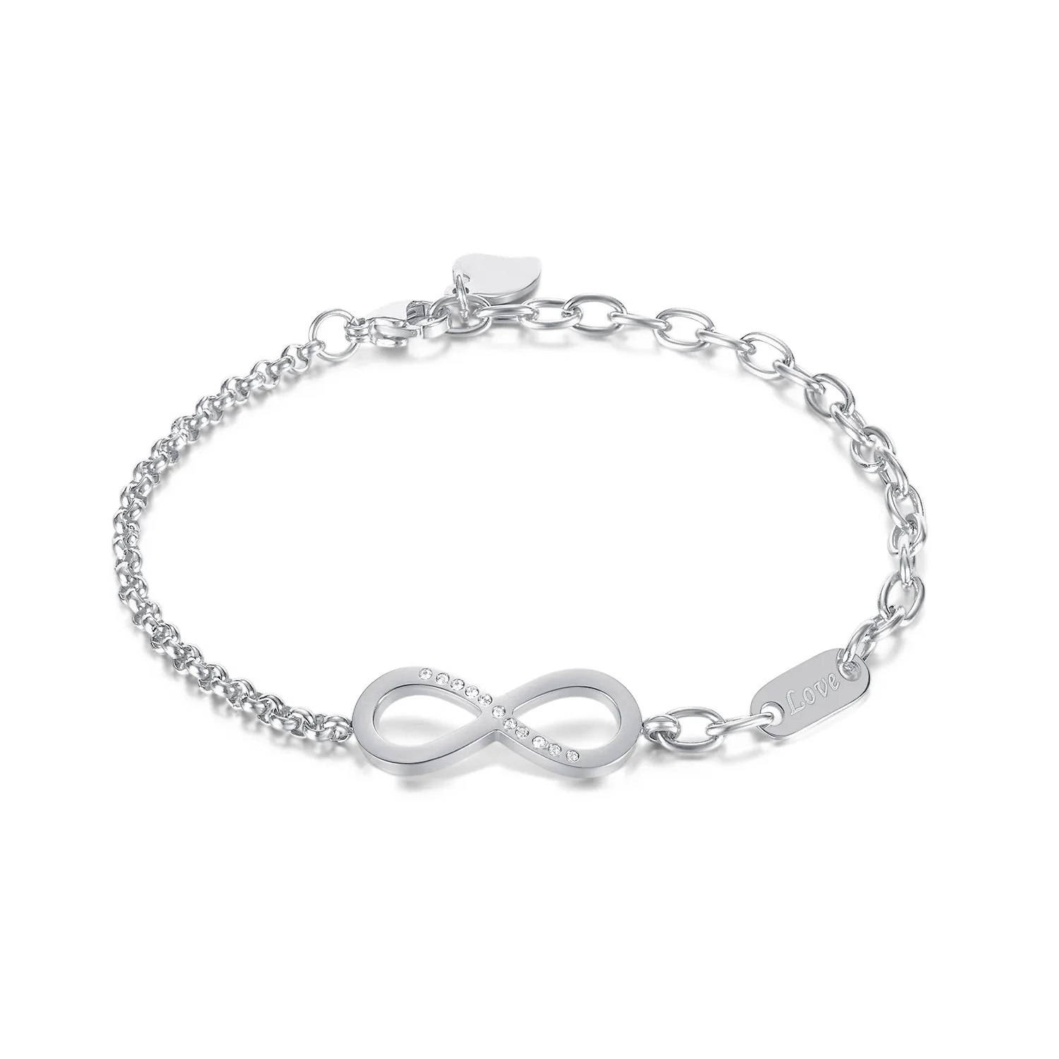 Best design heart infinity polished stainless steel silver color gold plated lucky charm bracelet jewelry party for men women