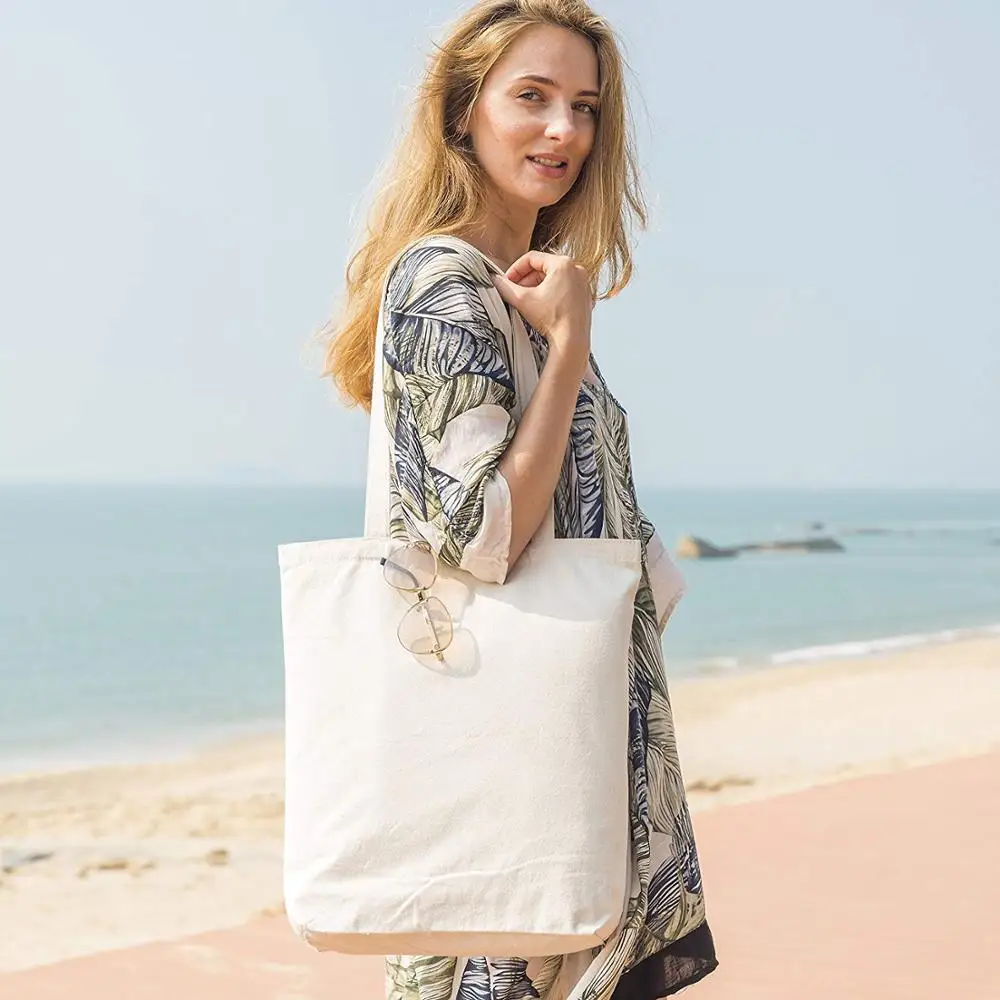 large plain blank white custom cotton fabric canvas shopping tote bag reusable