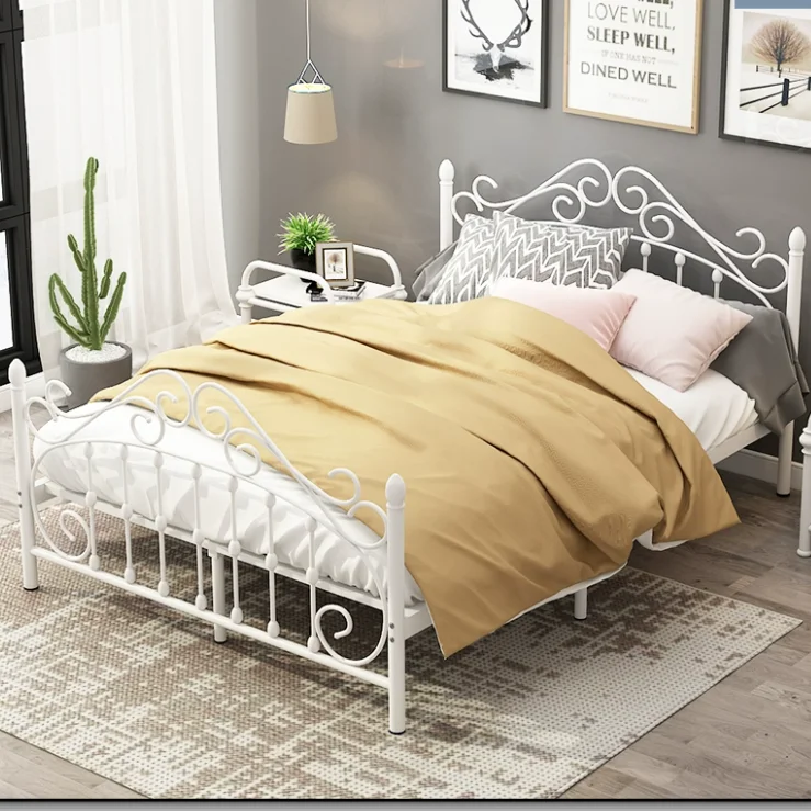 Wrought  1.5m Single bed 1.8m double bed Princess  European 1.5 Iron bed simple modern
