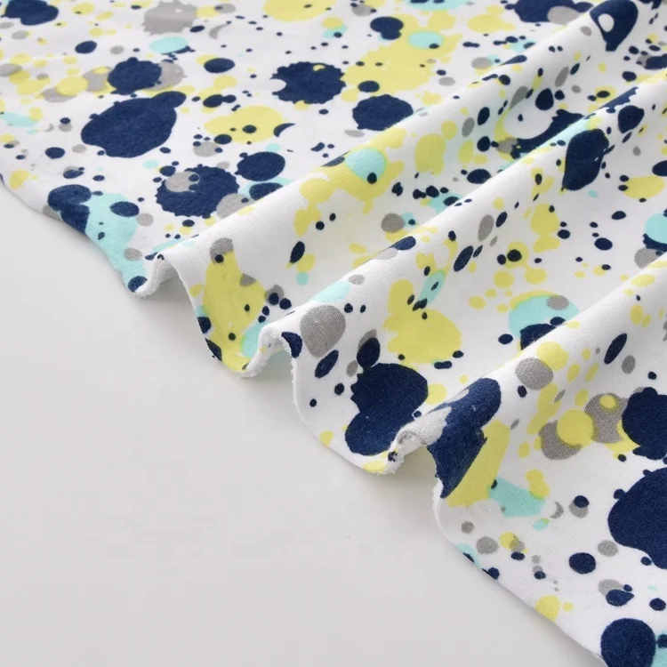 Customized Design Weft Knitted Abstract Dot Printed Stretch Spandex Polyester French Terry Fleece Fabric for Sweatshirts