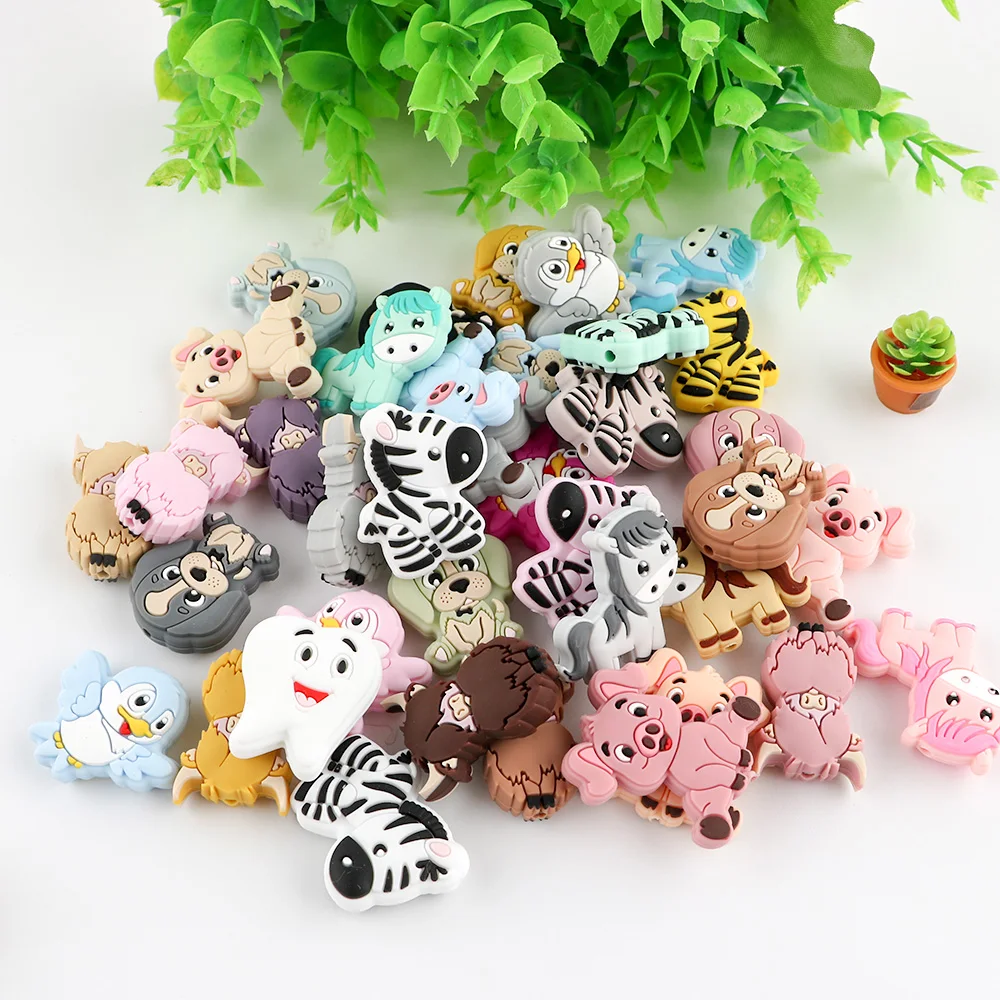Kovict Wholesale BPA Free Food Grade Animal Jewelry Teething Silicone Yak Pig Zebra Dog Pony Puppy Mix Silicone Animal Beads
