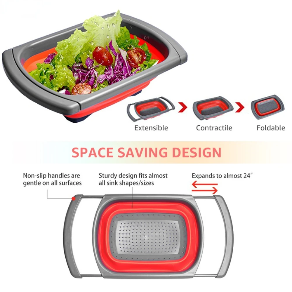 Silicone Collapsible Kitchen Colander Space-Saver Folding Strainer Colander