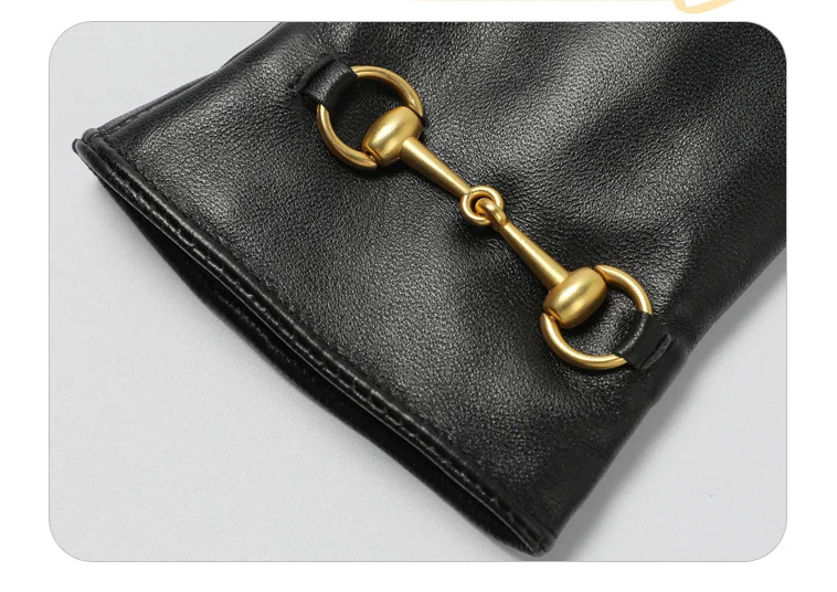 Custom Daily Life Sheepskin Autumn Winter Spring Warm Fashion gloves & mittens Women goatskin Black Leather Gloves Match Dress