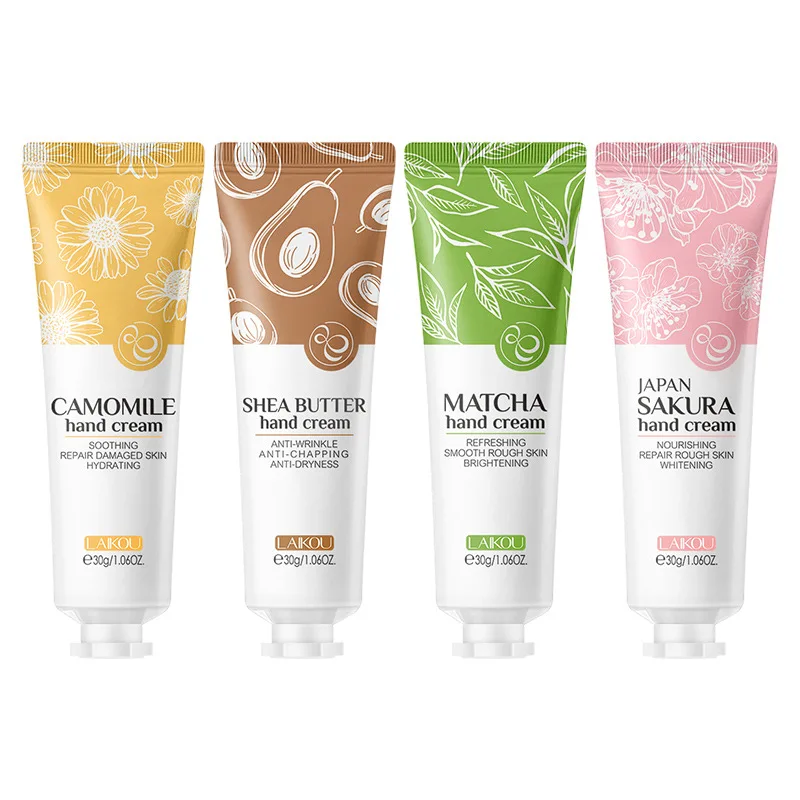 Laikou moisturizing nourishing whitening repairing smoothing hydrating brightening matcha sakura camomile hand cream shea butter