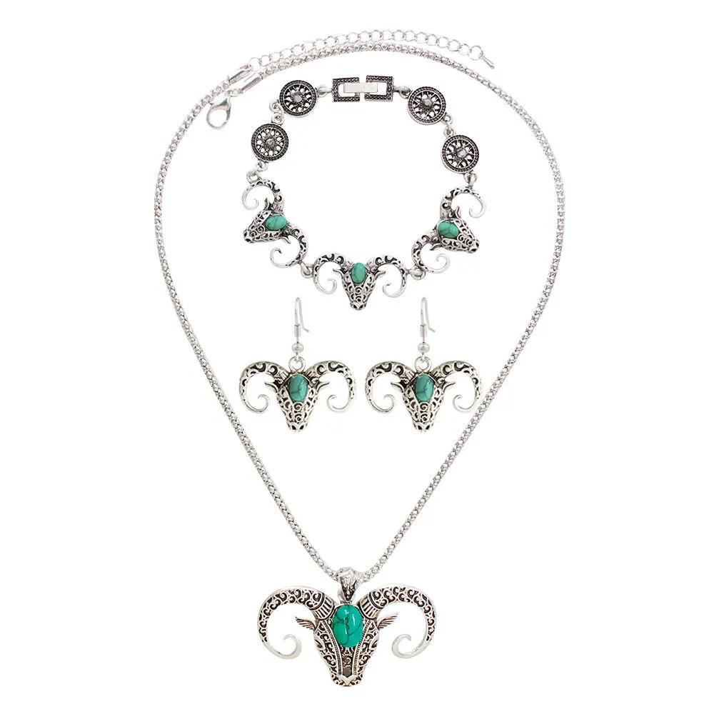 Women Girls Clavicle Pendant skull bull necklace earrings bracelet