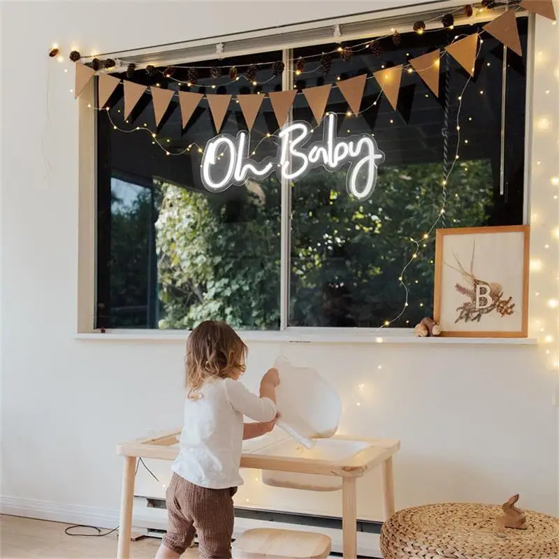 Flex Neon Shower Signs Flex Backdrop Letter Electronic Babies Bedroom Decor Big Wall Custom Lamp 12V Light Oh Baby Led Neon Sign