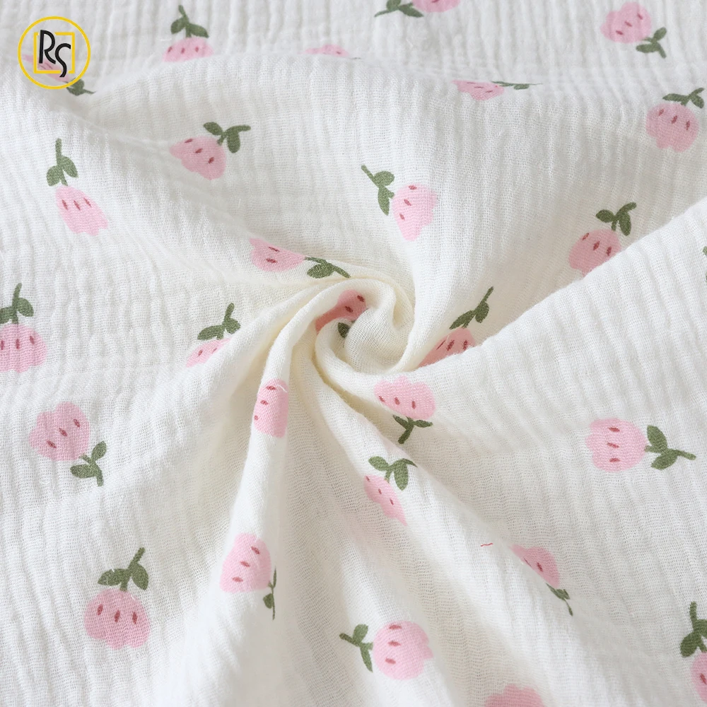 Factory Custom 100% Cotton Double Gauze Soft Muslin Floral Printed Kids Pajama Fabric Jersey Knitted Rolls Packed