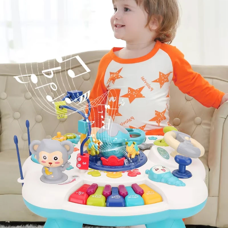 2024 Hot sale early education multi-functional activity learning table toys fun cartoon piano music game table toys for baby