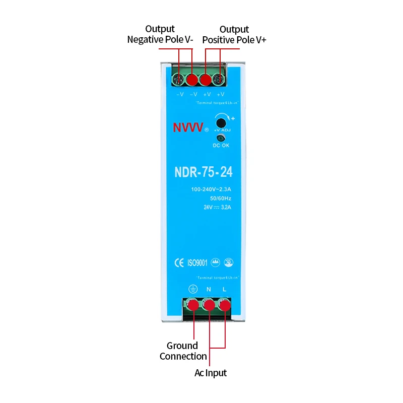 24v dc power supply din rail Slim Type DIN Rail Industrial AC-DC Ac Lab Power Supply NDR-75-24