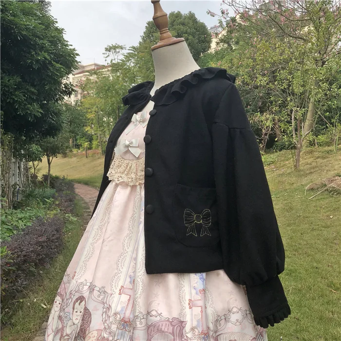 2019 original design in-stock lady winter woolen coat lolita puff sleeve cute coat