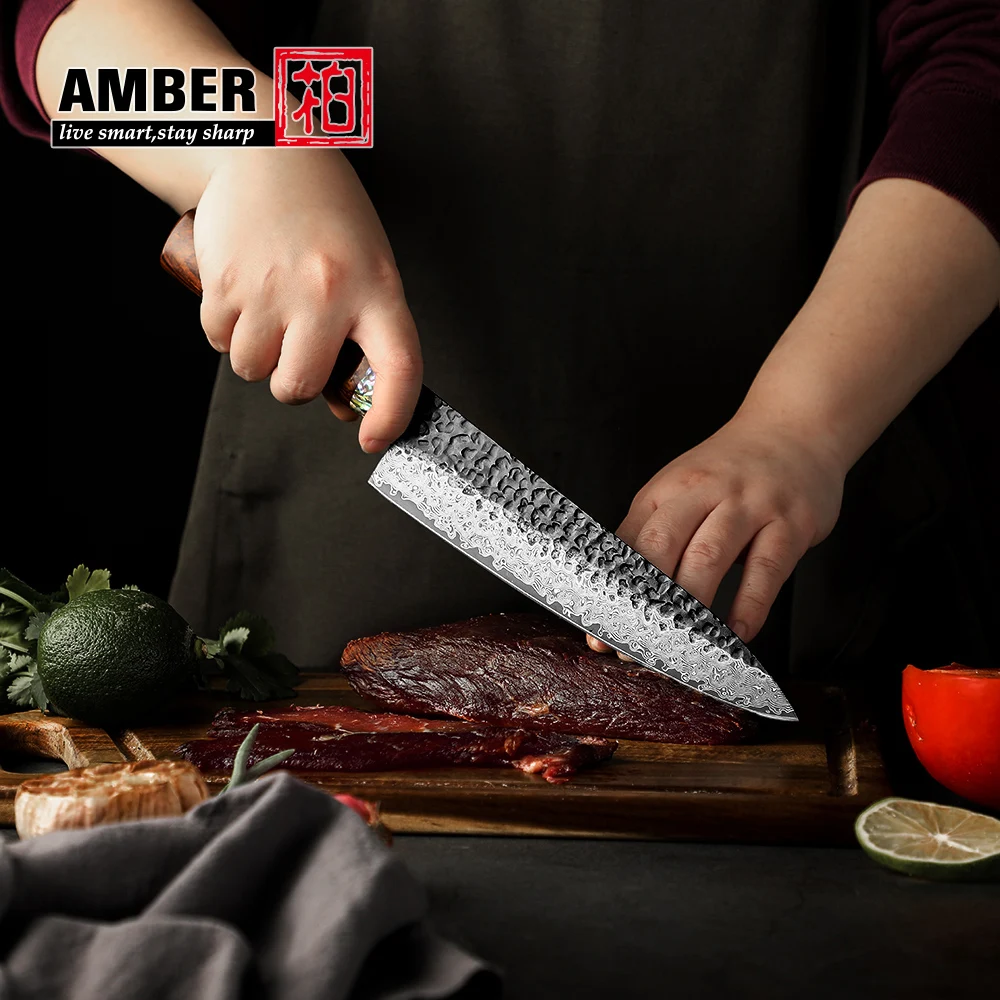 89 Layers Damascus Steel 8-Inch Japanese Chef Knife VG10 Core Brass Abalone Shell Handle Sharp Kitchen Knife USA Desert Ironwood