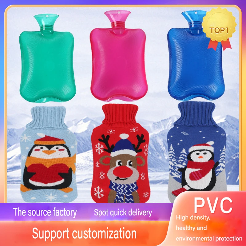 wholesale electric long hot and cold water bottles rubber cover plush belt knitted hot water bottle with knitted cover