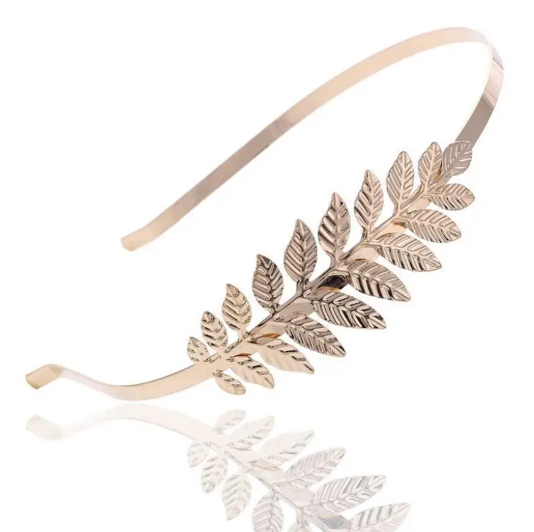 Greek Goddess Leaf Headband for Bride, Golden Roman Laurel Leaf Branch Crown Bridal Headpiece Wedding Hairband for Women Tiara