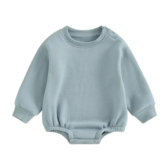 OEM DOM Autumn Boys Girls Kids Clothes Solid Color Warm Long Sleeve Infant Baby Fleece Sweatshirts Bubble Rompers