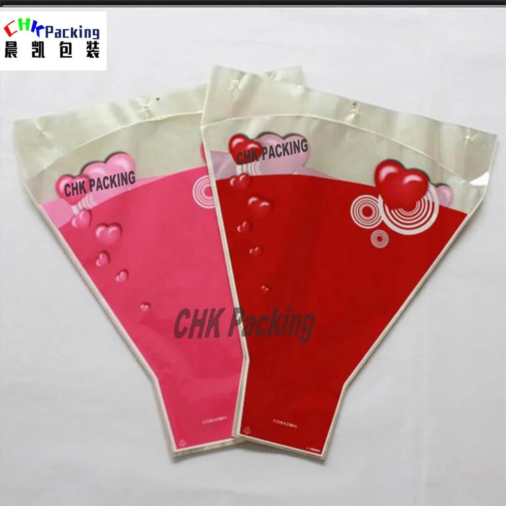 Custom design decorative fresh flower sleeve /  bouquet packaging carry plastic sleeve for plant