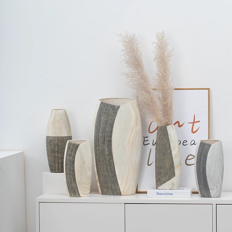 Handmade indoor decorative standing tall floor vase nordic unique retro design ceramic flower vases