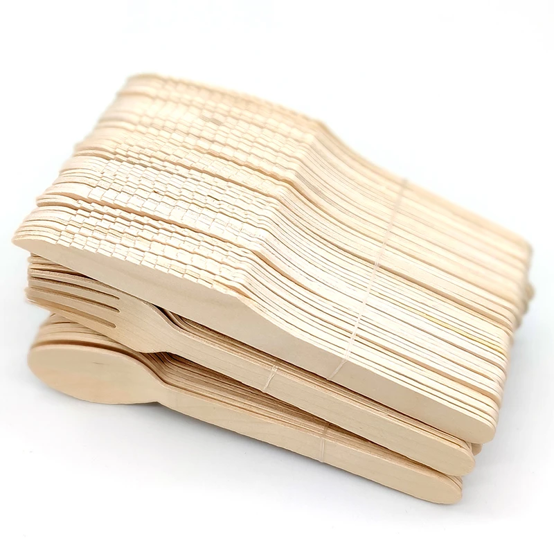 50pcs/150pcs Disposable Wooden Cutlery Forks/Spoons/Cutlers Knives Party Supplies Kitchen Utensil Dessert Tableware Packing 16cm