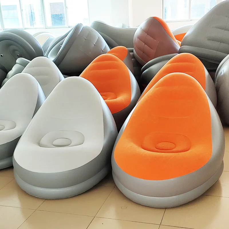 New foldable lazy lounge chair inflatable flocking break bed chair with foot stool rest sofa set