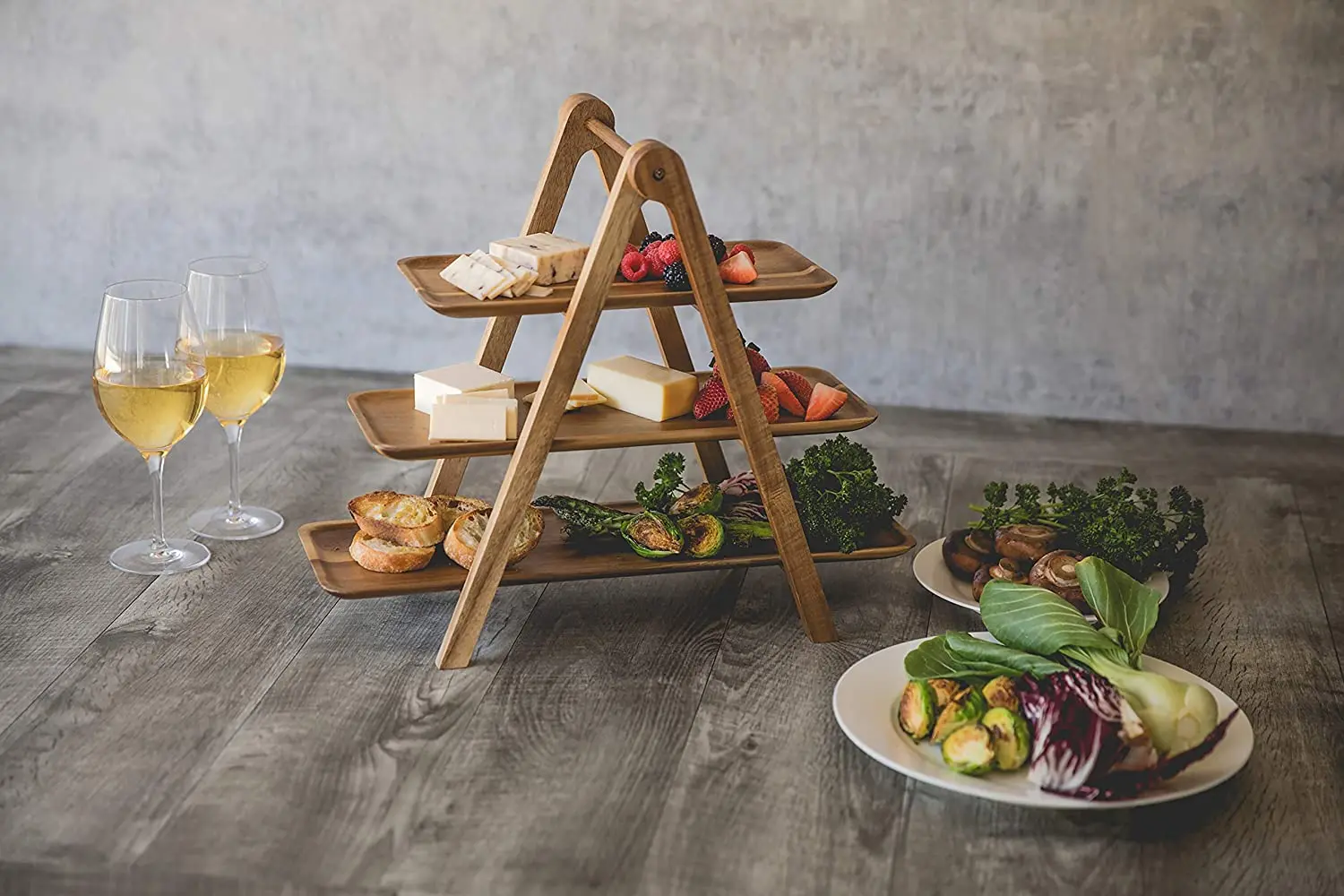 Three-Tier Wooden Serving Tray Display Set for Kitchen & Living Room 3-Tiered Dessert Table Tray Decor