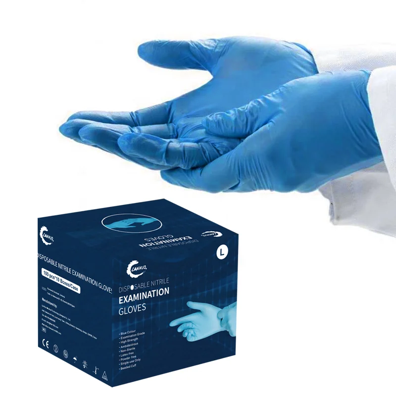 Cheap nitrile gloves disposable blue food safety rubber nitrile gloves 100 pcs bulk nitrile gloves for meet seafood handling