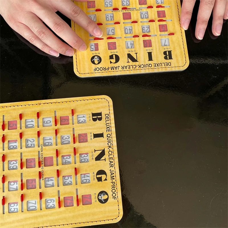 25 Pack in Woodgrain Style Bingo Cards Jam-Proof Quick Clear Deluxe Fingertip Slide Bingo Cards with Sliding Windows