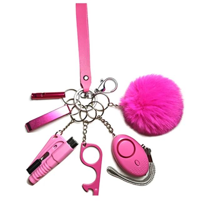 Wholesale Cat Alarm Key Ring Rose Pink Self Defense keychain Accessories Gadgets Key Tools Self Defense