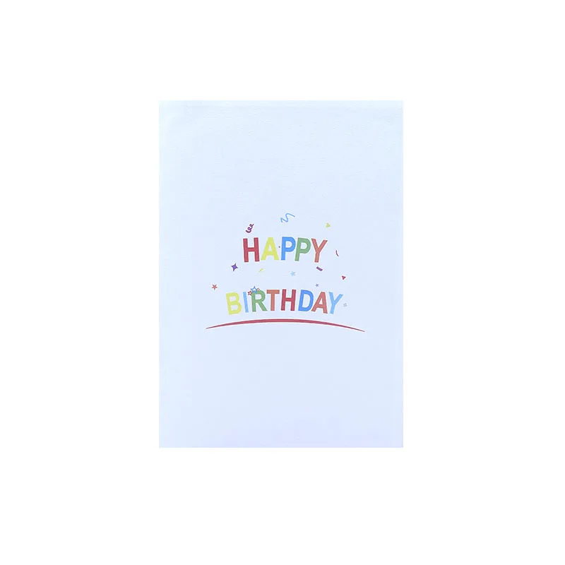 Custom with Logo Cute Blue Coloured Ribbon Happy Birthday BLessing Invitation 3d Pop Up Paper Greeting Card
