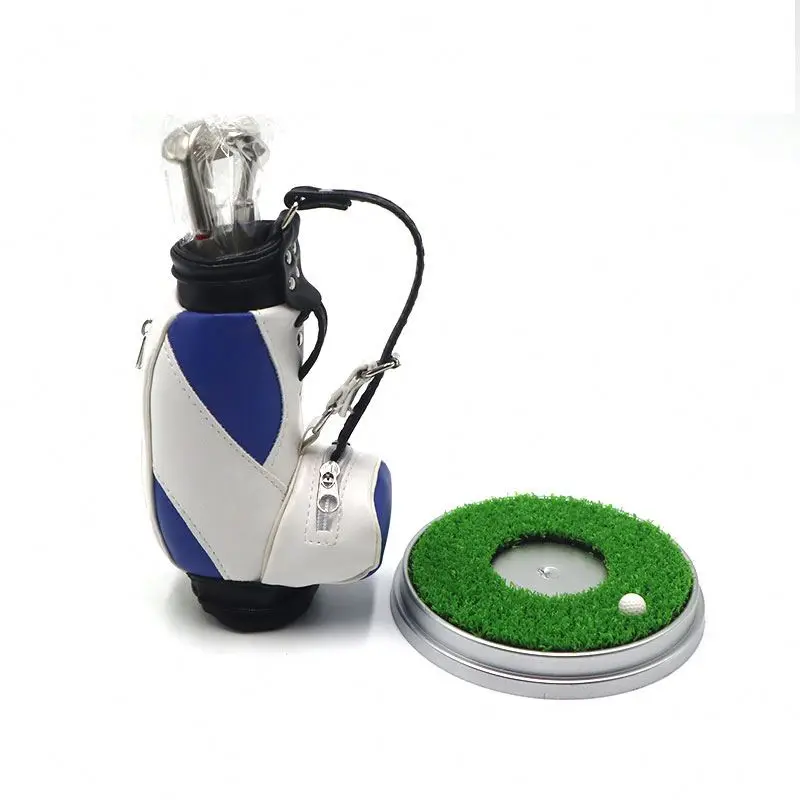 Mini Desktop Aluminum Alloy Golf Bag Pen Holder with Golf Pens Clock