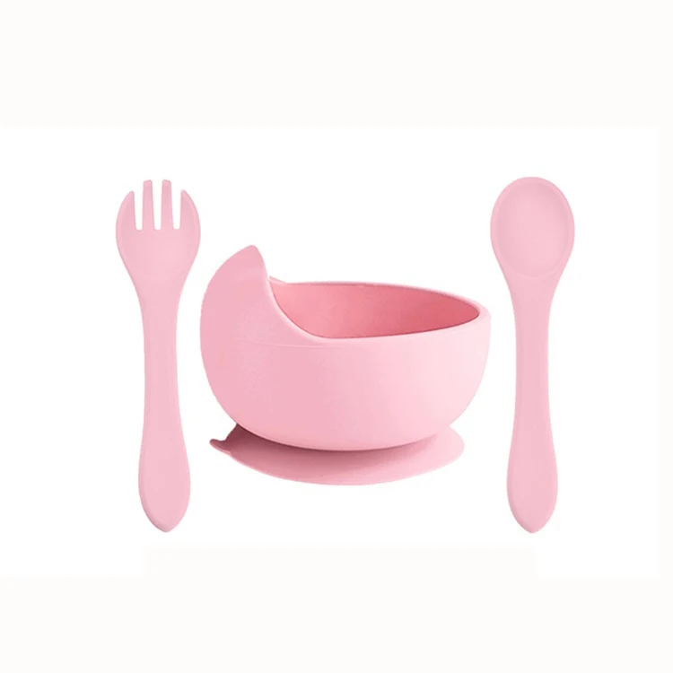 Unbreakable Microwave Safe Slip Resistant Flexible Silicone Rubber Feeding Bowl Suction Silicone Baby Bowl With Spoon